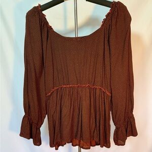 Maurices Size M Rust & Black Check Peplum Blouse NWOT